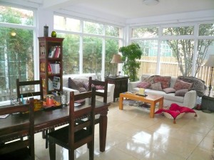 Right now, this is our coziest room.  We just hope it won't get too cold in the winter in this windowed space.