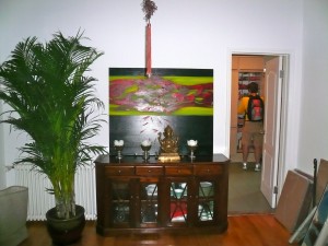 The Ganesh was placed front and center right away.  We still need to hang all of our art work.