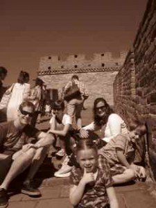 We made phone calls from the Great Wall of China--Kate's on the phone with her folks in this picture.