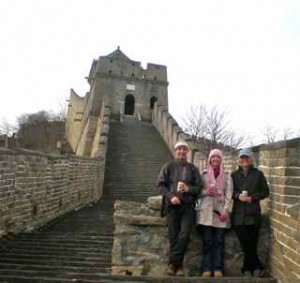 On the wall drinking beer Great Wall Family Pic!